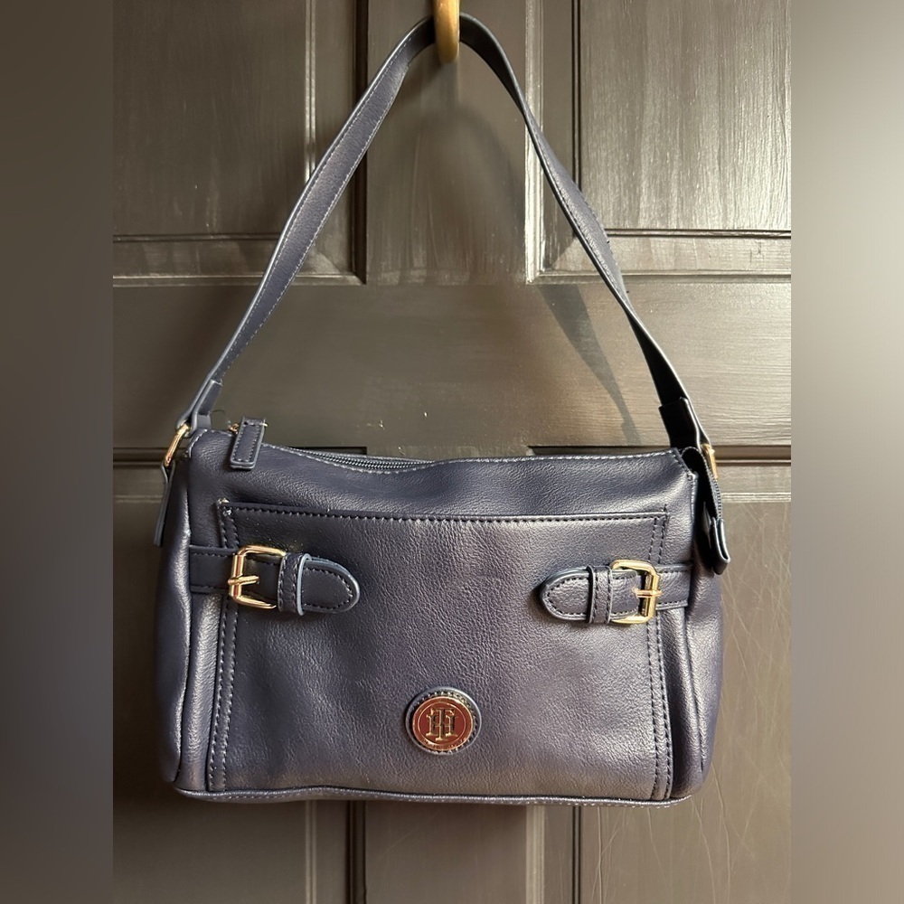 Tommy Hilfiger Navy Blue Faux Leather Small Shoulder Bag